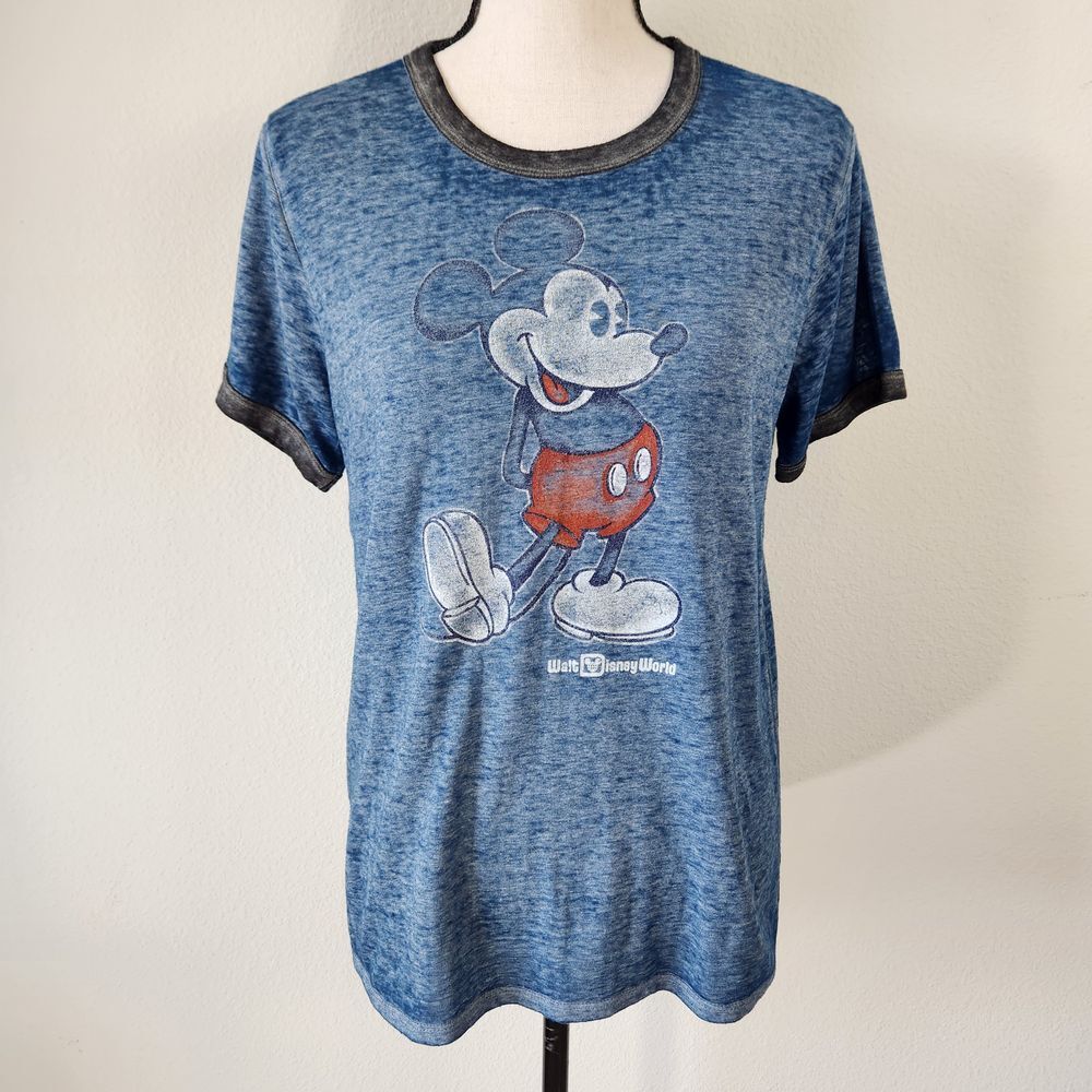 Disney Parks Authentic Womens Medium Distressed Blue‎ Mickey Mouse Shirt